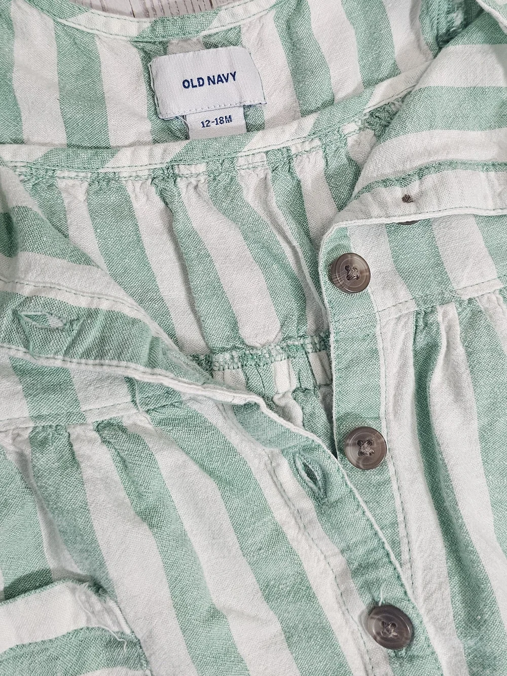 Old Navy Mint Green and White Striped Button-Front Kids Dress 12-18 Months